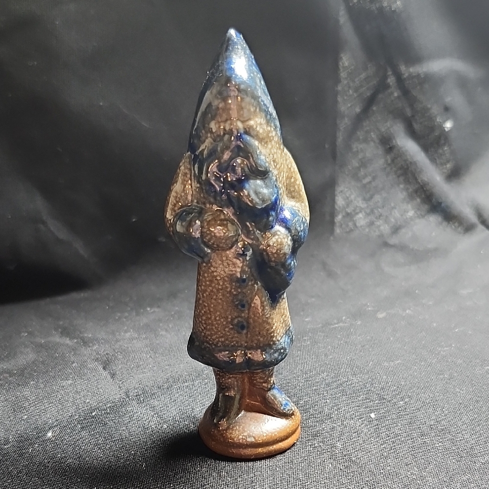 Artisan Ceramic Santa Figurine in Blue and Brown